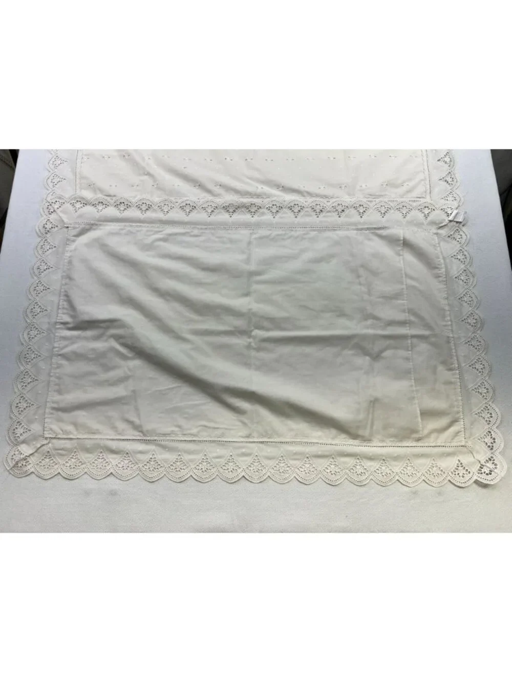 Vintage Beige Cotton Eyelet Lace Trim Classic Pillow Shams Set Bedding Set of 2